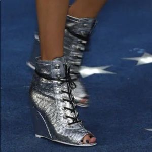 CHANEL Silver Ankle Boots
